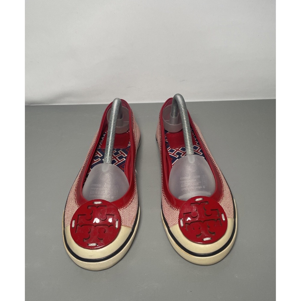 Tory Burch Women's Channing Red Canvas  Cap Toe Ballet Flats Size 6